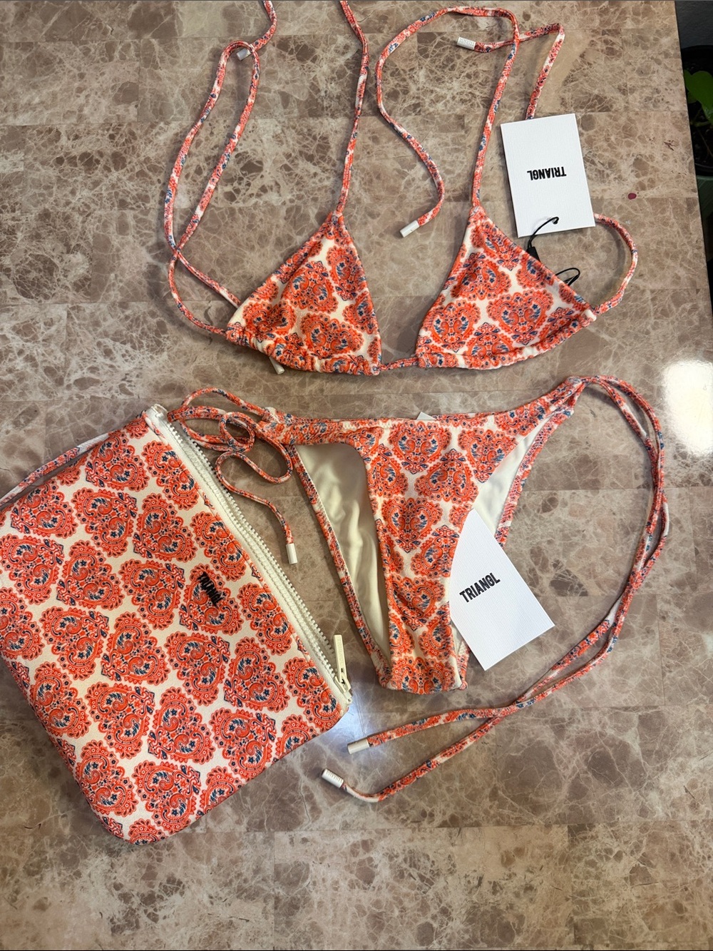 triangl swimwear Orange Paisley Tie Bikini Set